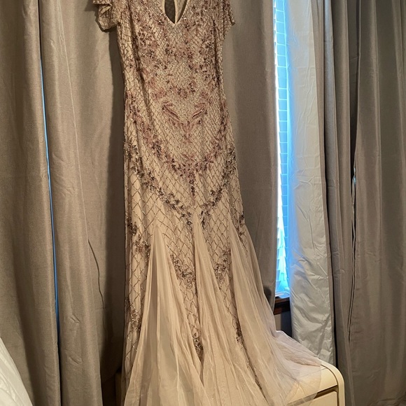 Adrianna Papell Beaded dress size 14, color biscotti - Picture 1 of 4
